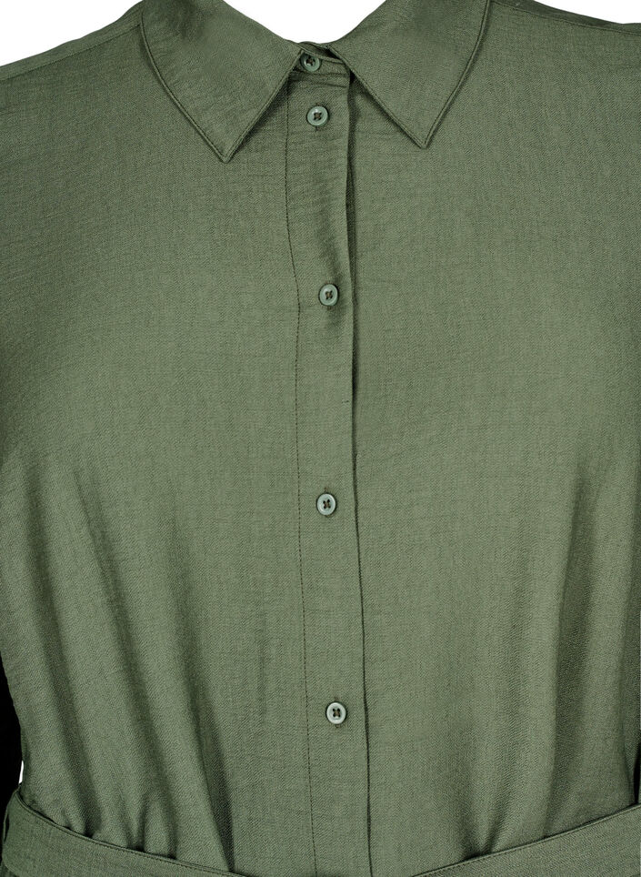 Robe chemise avec ceinture nouée et manches longues, Vert, Packshot image number 2