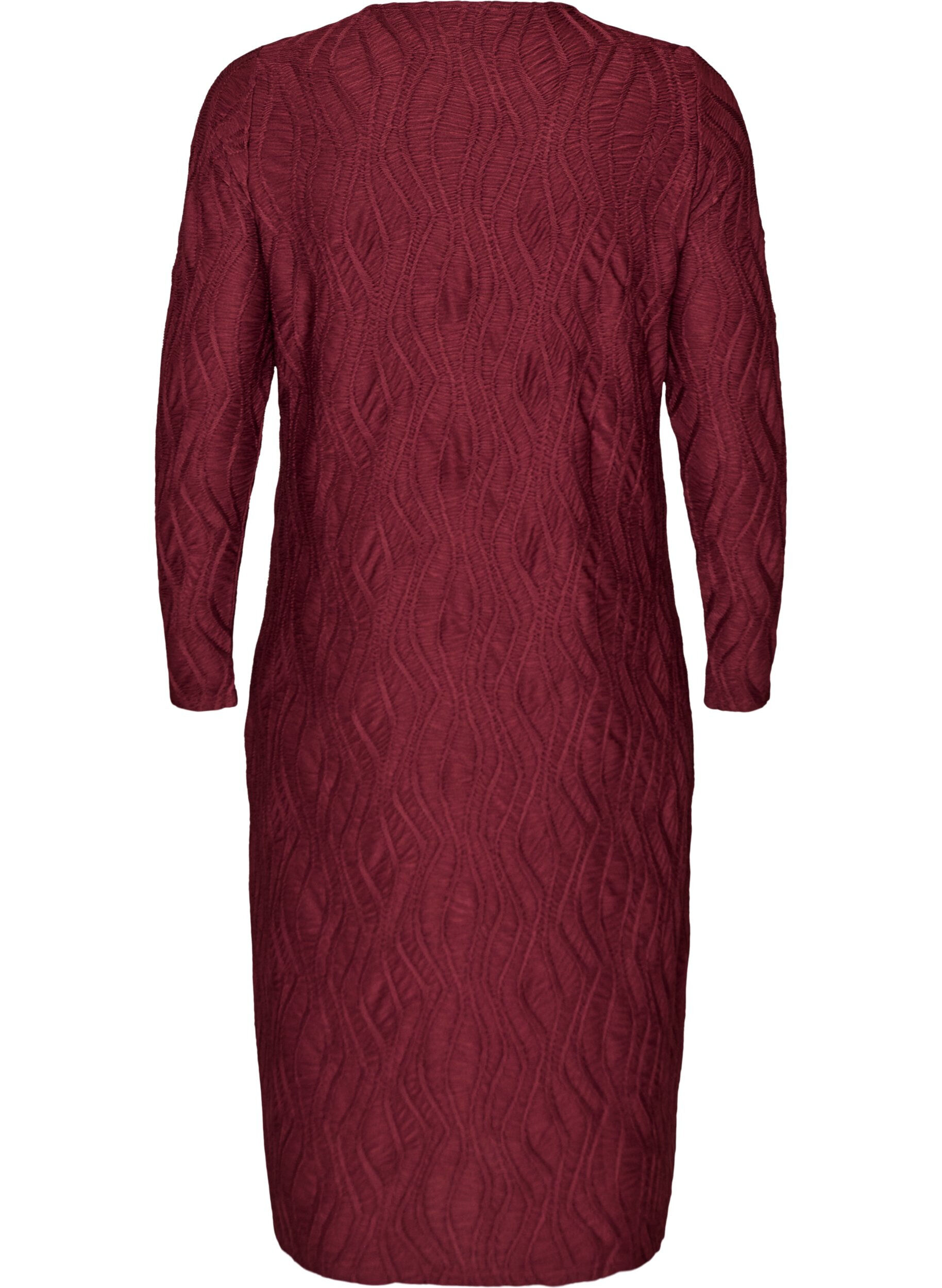 ZizziMidi jurk met golvende structuur en lange mouwen, Rood, Packshot image number 1