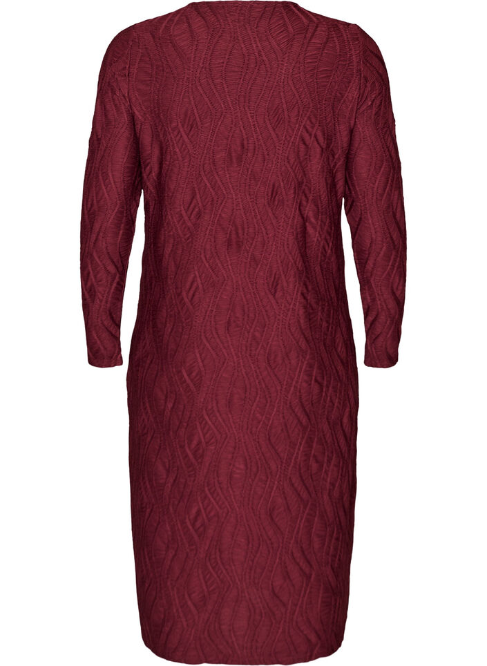 Midi jurk met golvende structuur en lange mouwen, Rood, Packshot image number 1