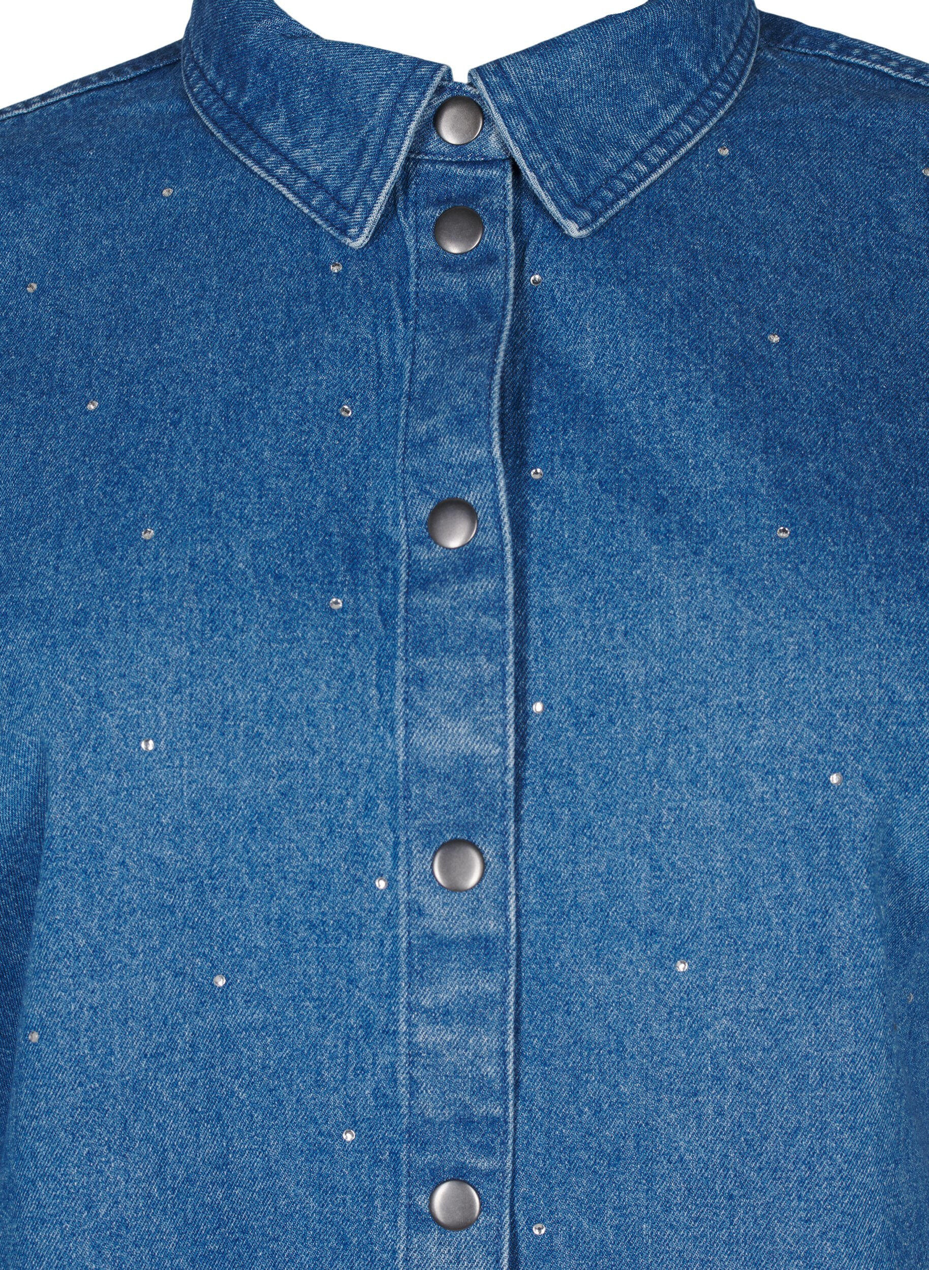 ZizziDenim shirt met strassteentjes en driekwartmouwen, Bl. Denim Rhinestone, Packshot image number 2