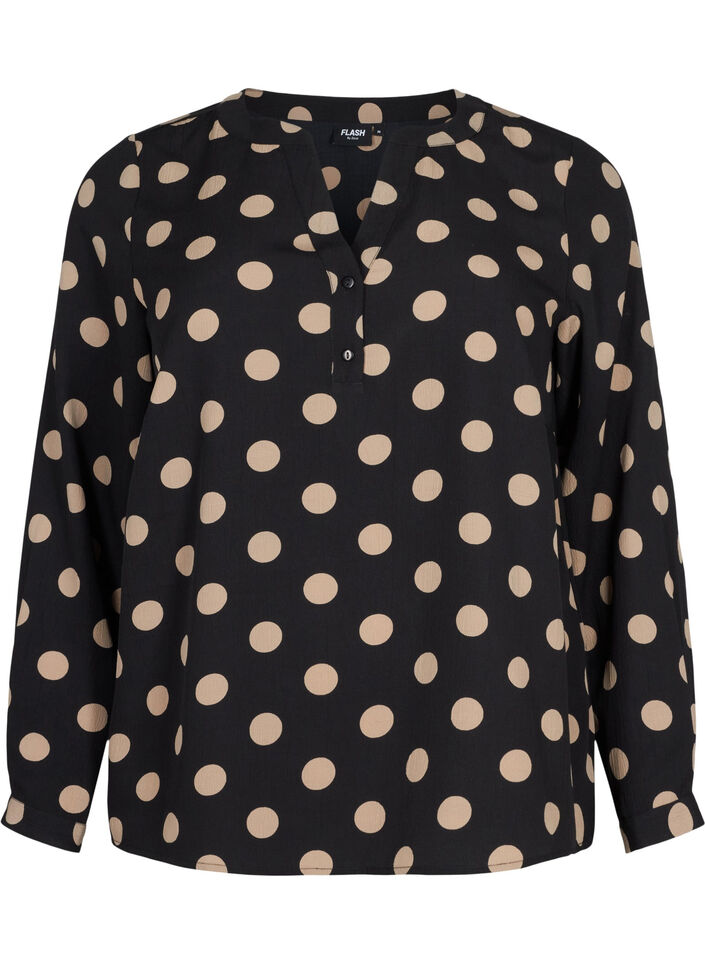 FLASH - Blouse met lange mouwen en print, Black Brown Dot, Packshot image number 0