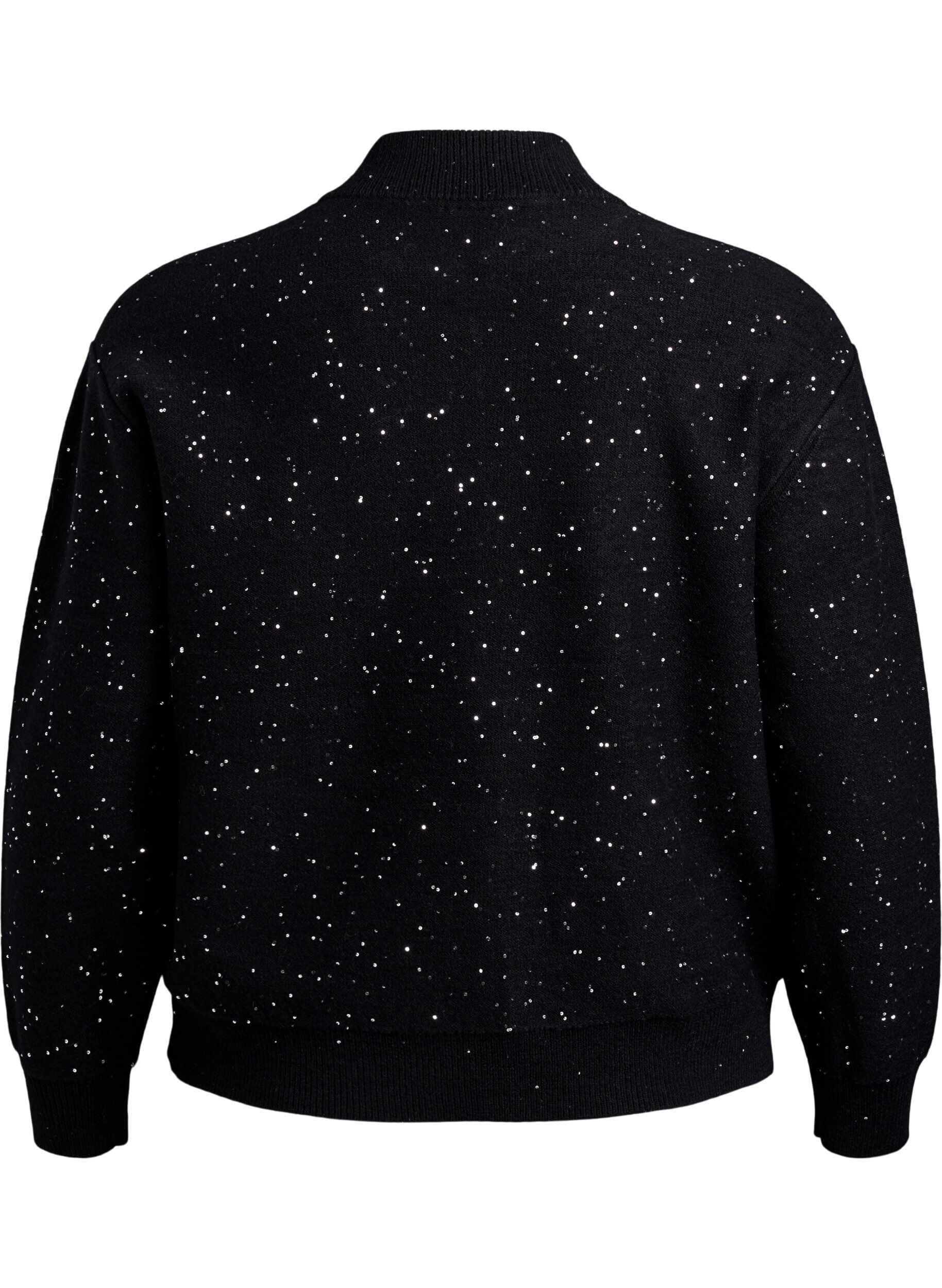 Zizzi Cardigan avec zip et paillettes, Noir, Packshot image number 1