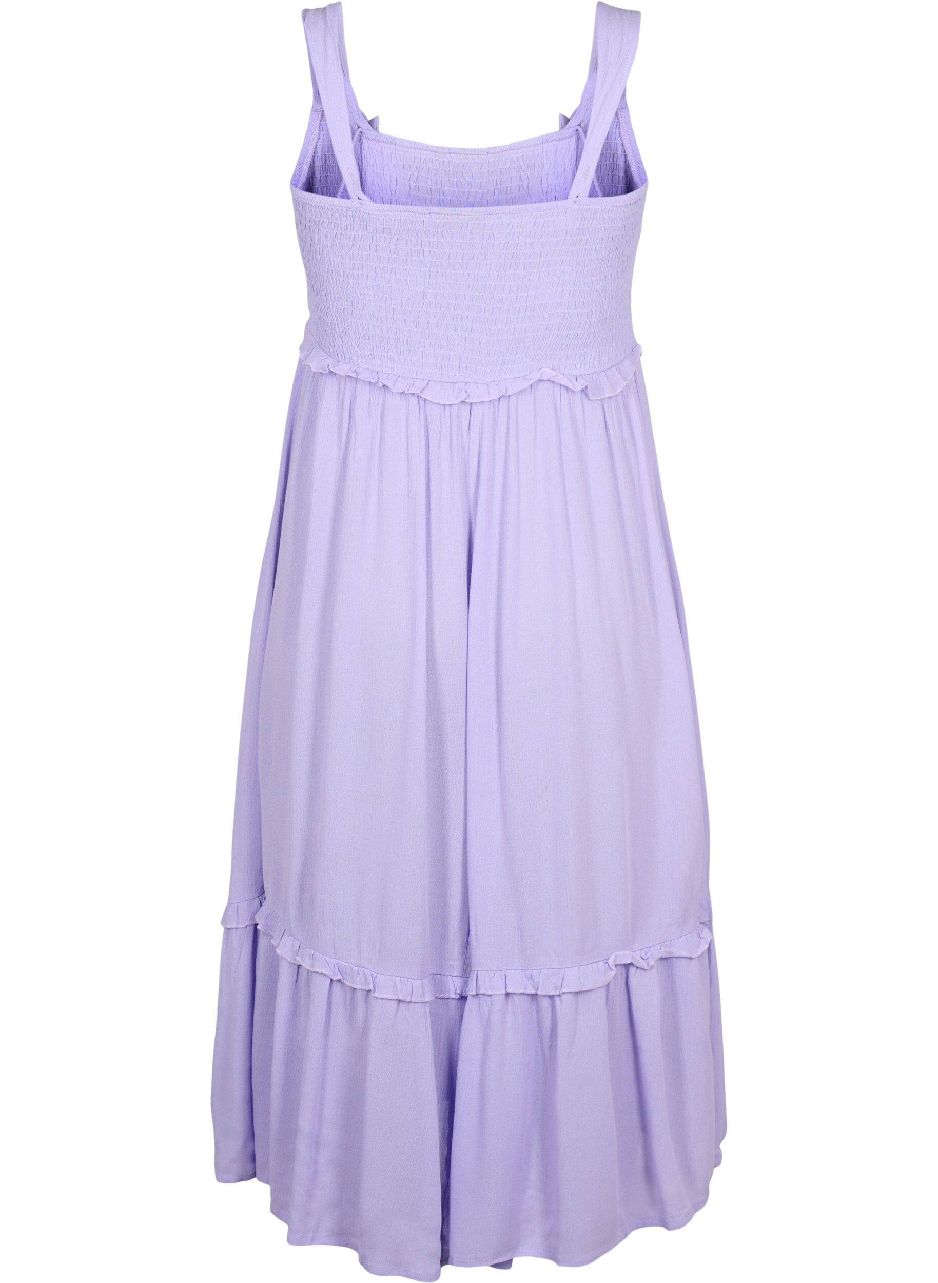 Zizzi Robe midi en viscose avec smock, Lavender, Packshot image number 1