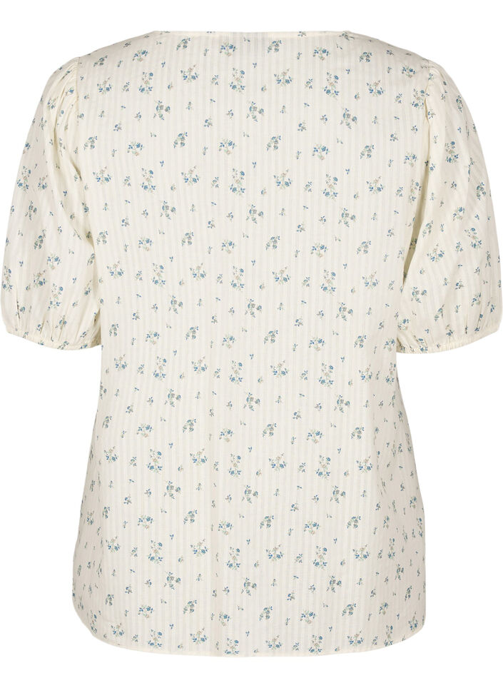 Blouse à manches courtes bouffantes et détail froncé, Blanc, Packshot image number 1