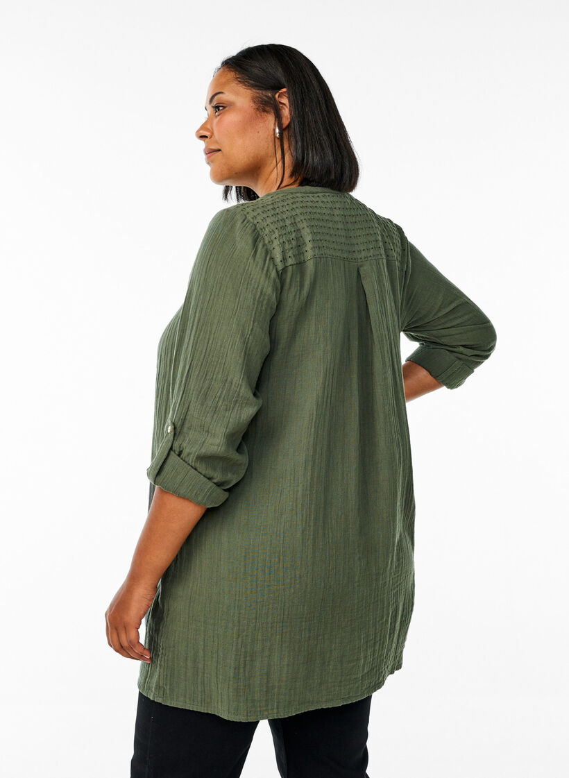Tunique en mousseline de coton avec broderie anglaise, Vert, Model image number 2