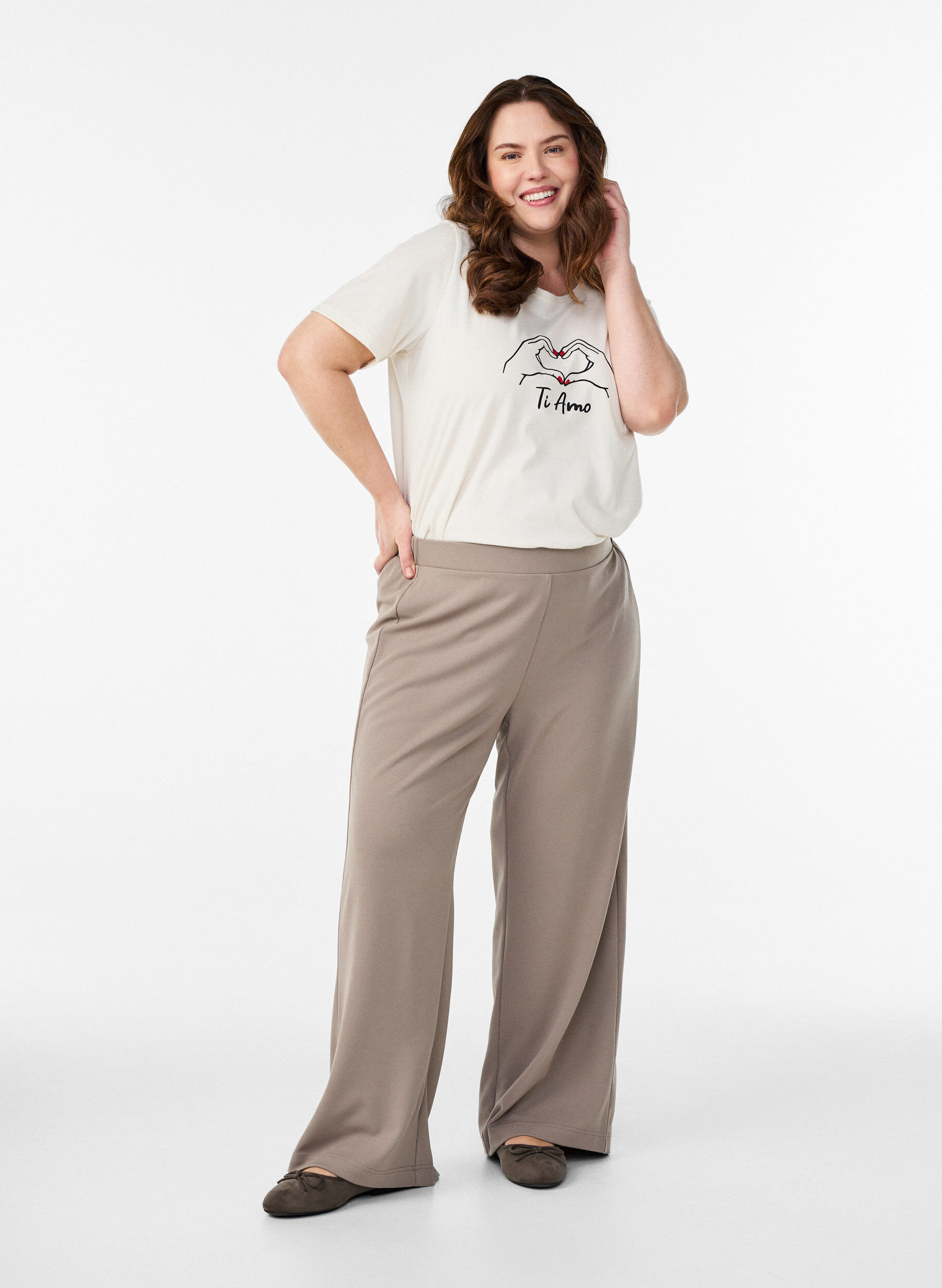 FLASH - Broek met wijde pijpen, Beige, Model