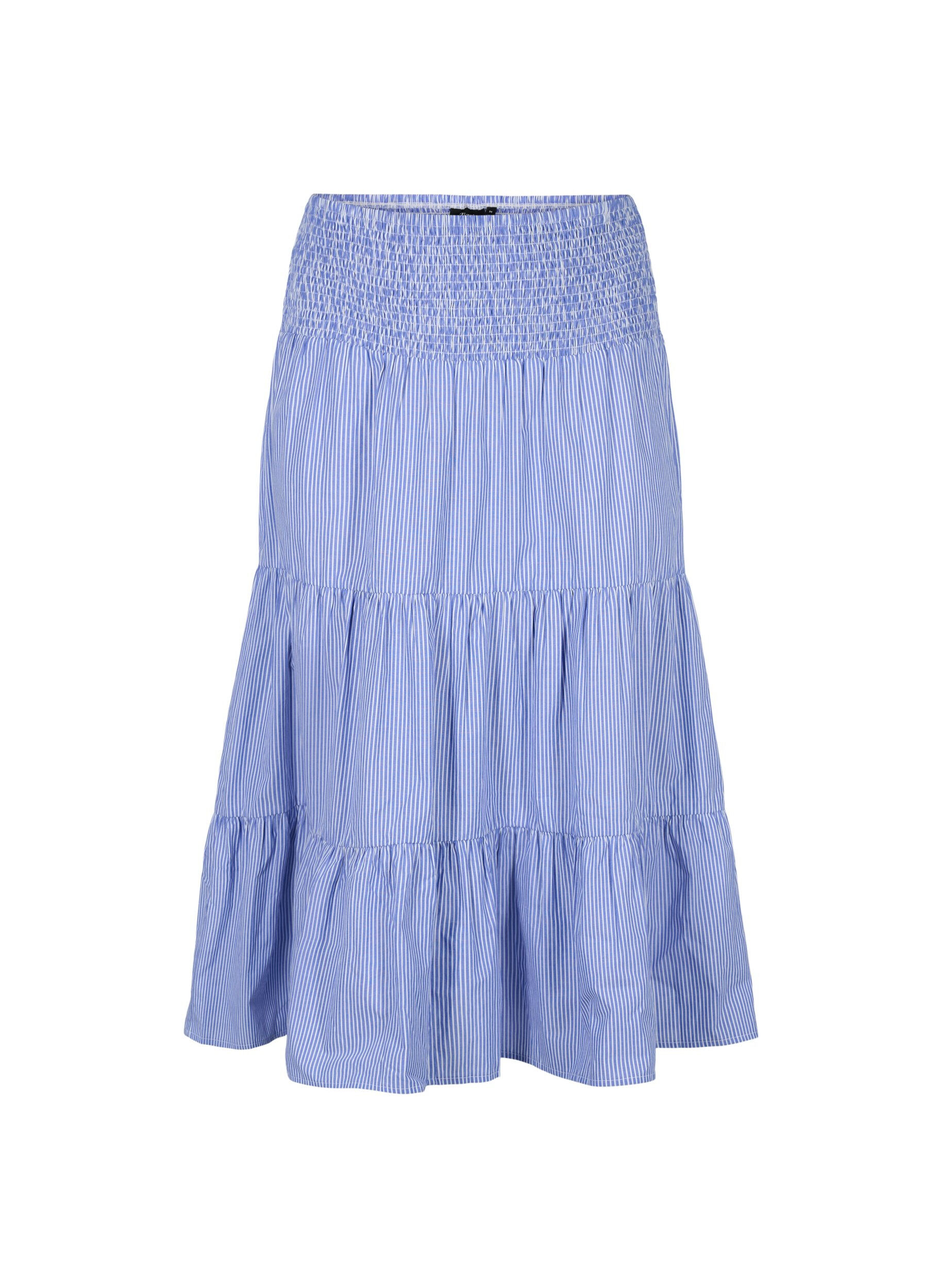 ZizziGestreepte maxi rok met smokwerk, Baja Blue Stripe, Packshot image number 0