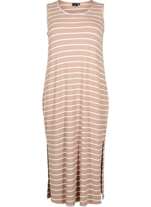 Mouwloze, geribde jurk van viscose, Natural W. Stripe, Packshot image number 0