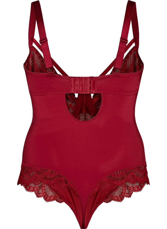 Body van kant met beugels en bandjesdetails, Rood, Packshot image number 1