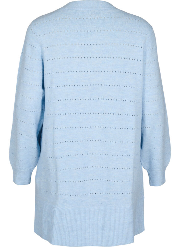 Lange gebreide cardigan met een kantpatroon, Cashmere Blue Mel., Packshot image number 1