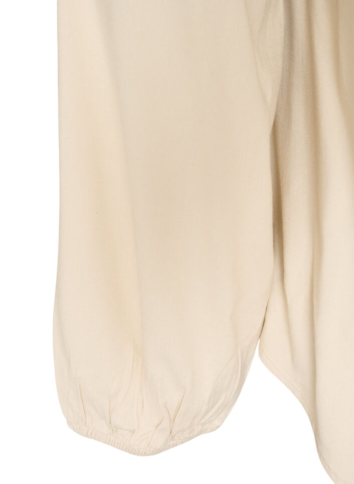 Blouse en viscose avec col en V et ourlet arrondi, Beige, Packshot image number 3