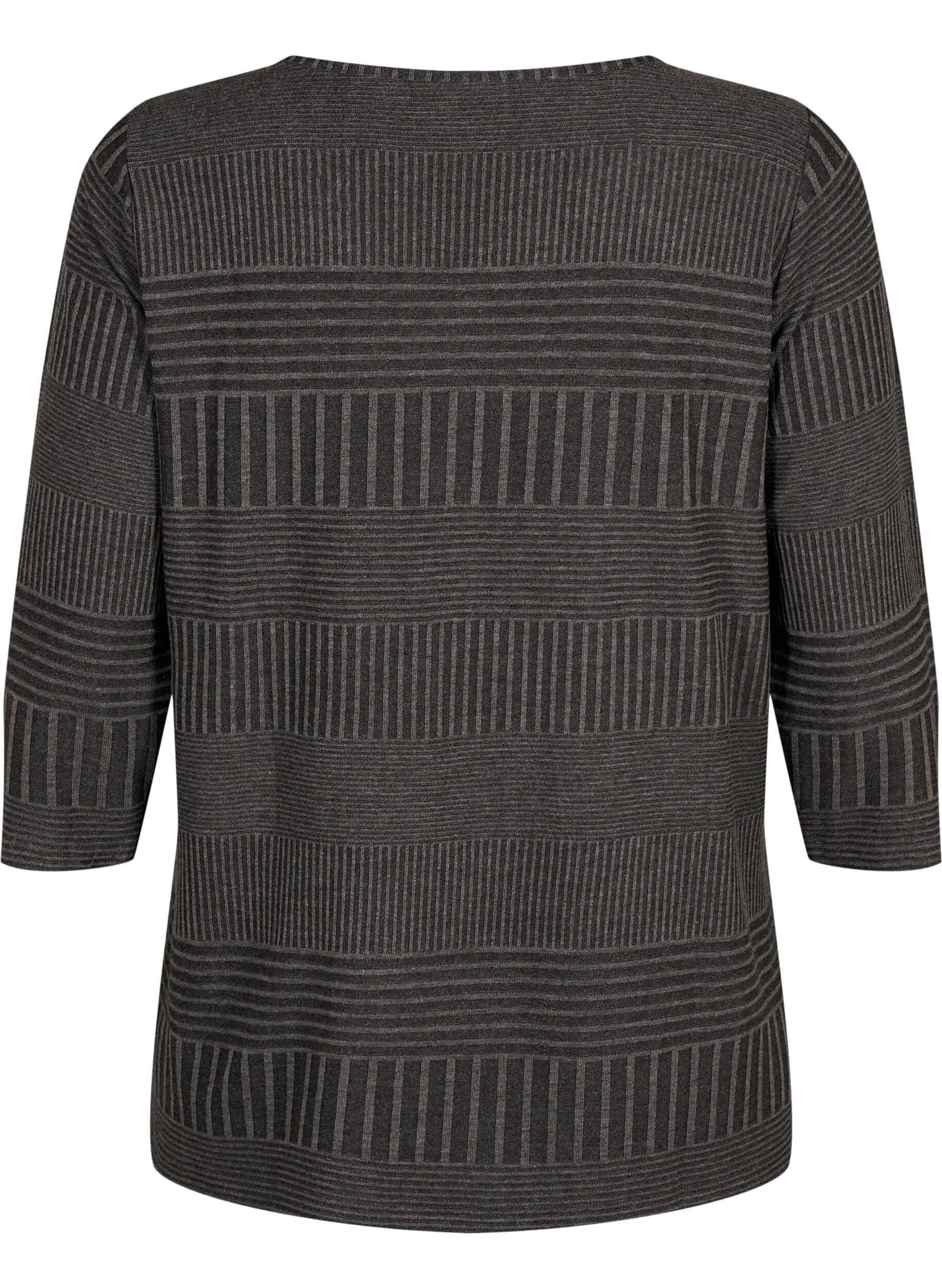 Zizzi Blouse avec manches 3/4 et motif ray&eacute;, Dark Grey Melange, Packshot image number 1