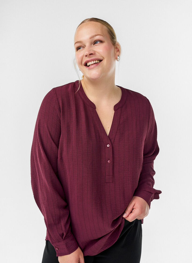 Streepjes overhemdblouse, Rood, Image image number 0