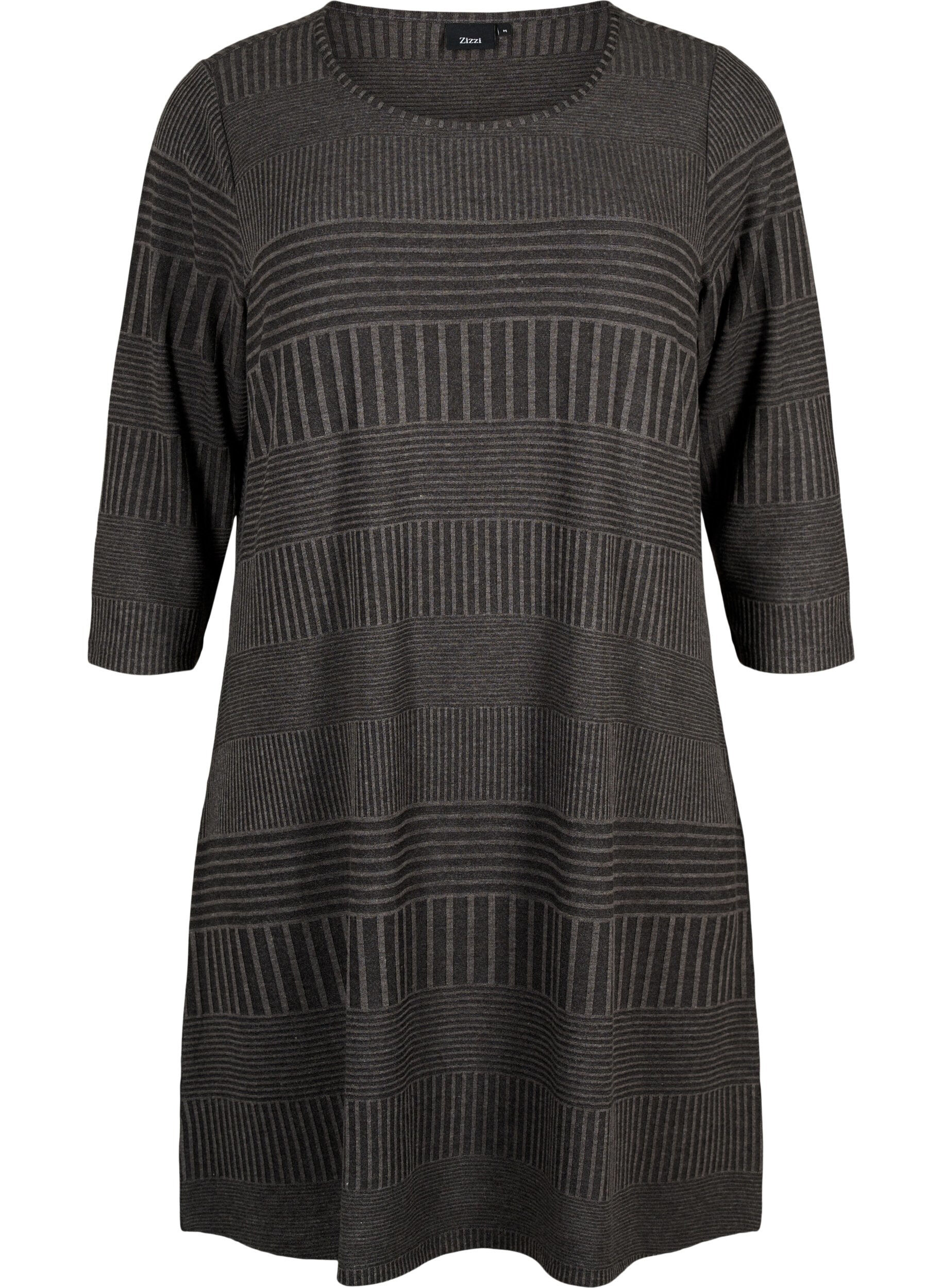 Zizzi Robe avec manches 3/4 et motif ray&eacute;, Dark Grey M&eacute;lange, Packshot image number 0
