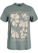 T-shirt met tekst en bloemenprint van biologisch katoen, Groen, Packshot image number 0