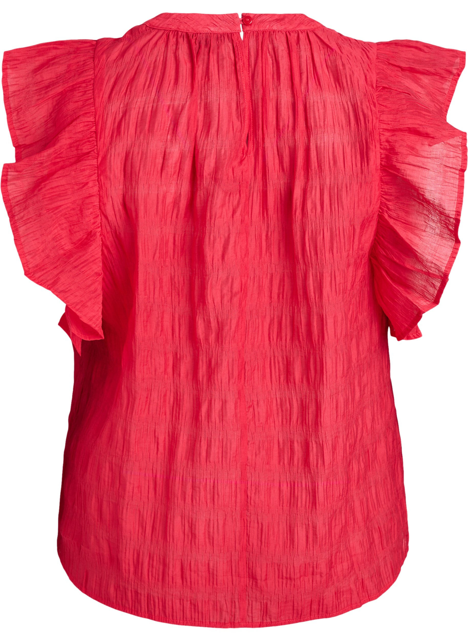 ZizziBlouse met textuur en ruches zonder mouwen, Rood, Packshot image number 1