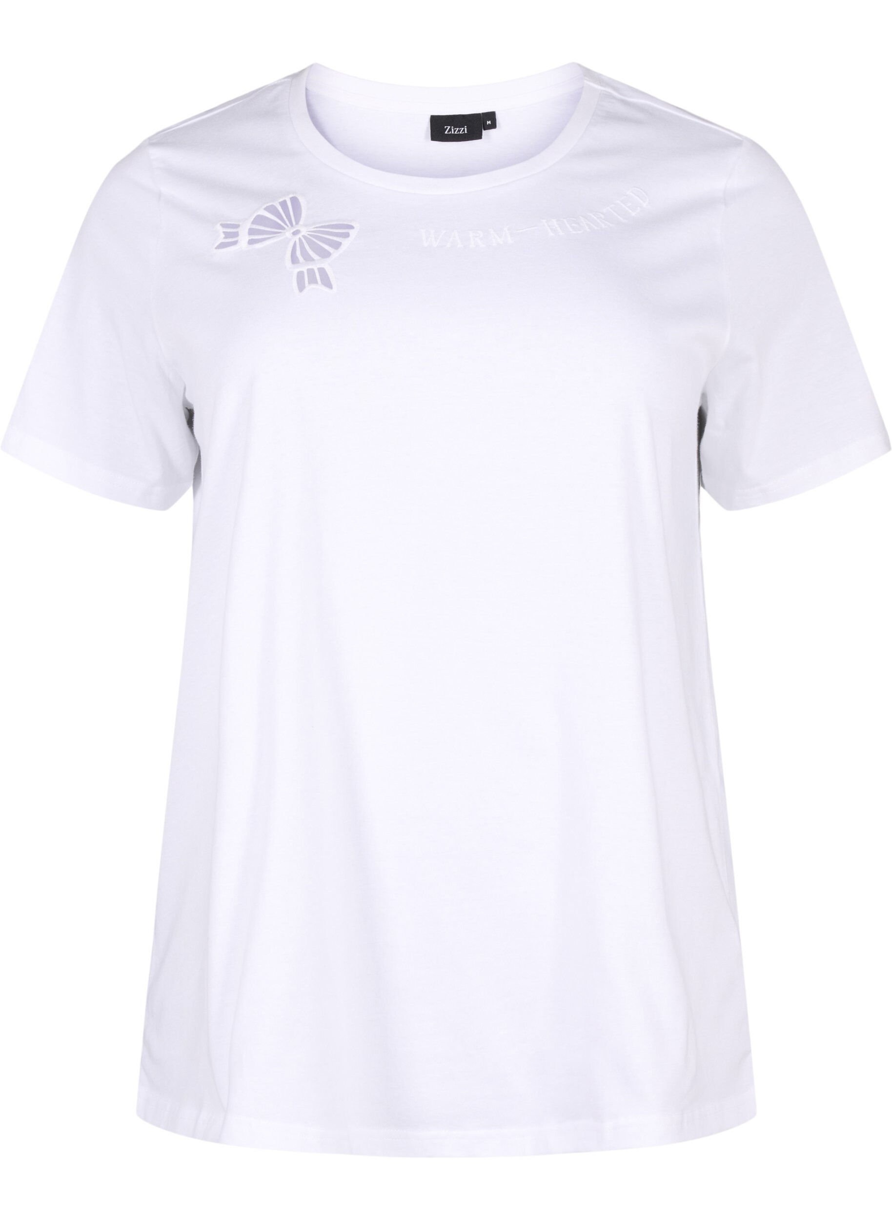 Zizzi T-shirt en coton biologique avec n&oelig;ud, Bright White, Packshot image number 0