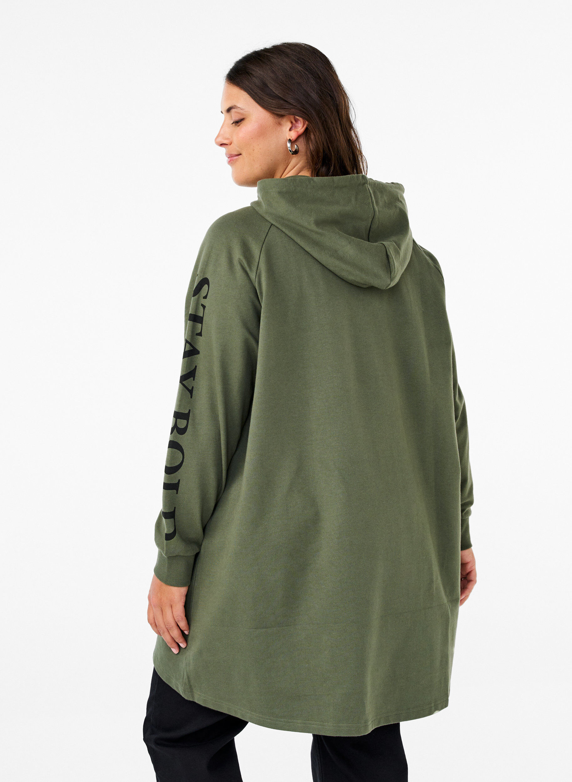 Zizzi Sweat oversize &agrave; imprim&eacute; sur les manches, Thyme w. Black, Model image number 1