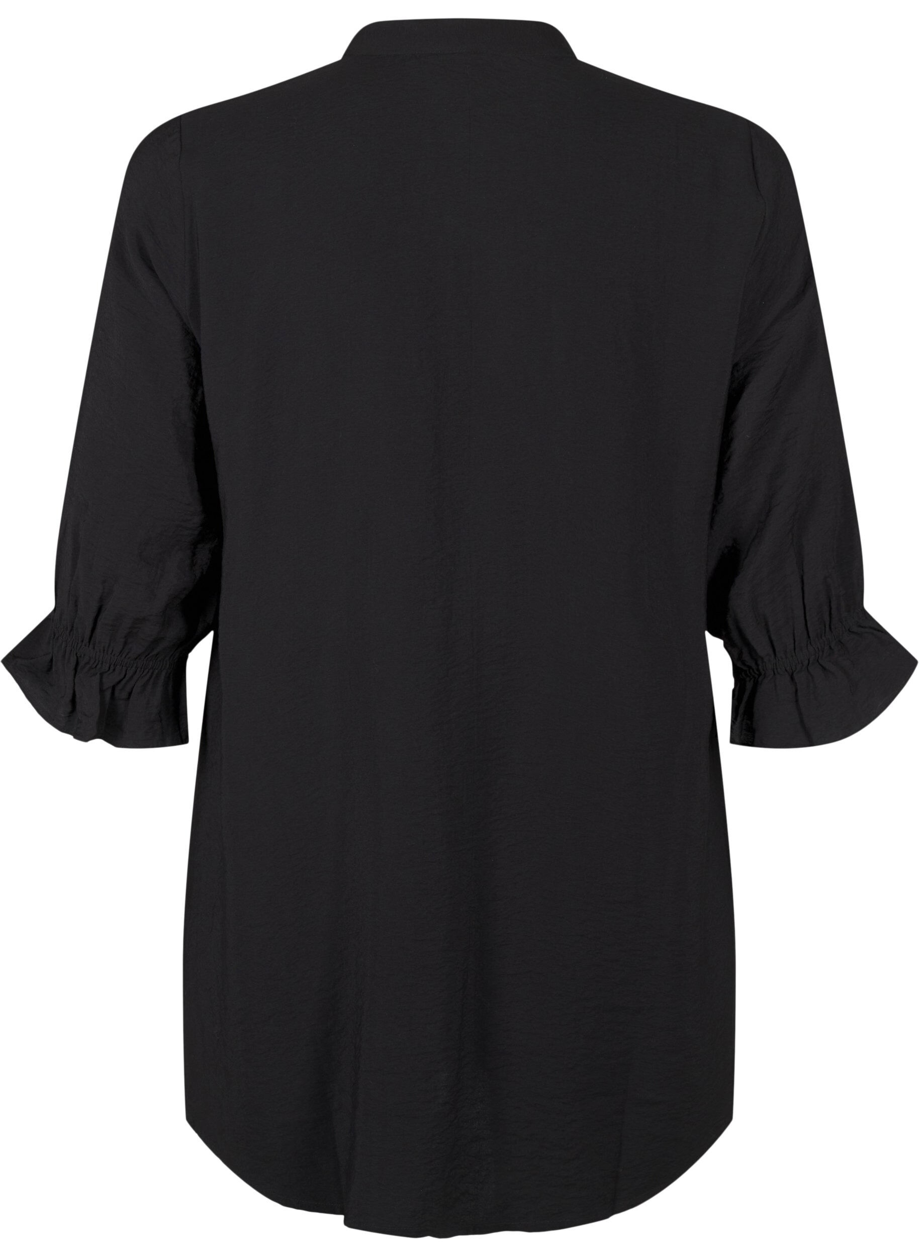 Zizzi Chemise longue en viscose avec d&eacute;tail en dentelle, Black, Packshot image number 1