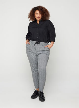 Katoenen blouse met 3/4 pofmouwen, Black, Model image number 2