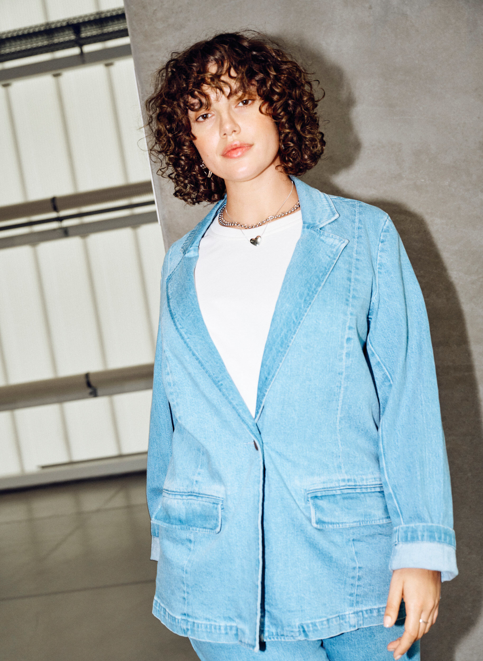 ZizziDenim blazer met zakken, Blauw, Image image number 0