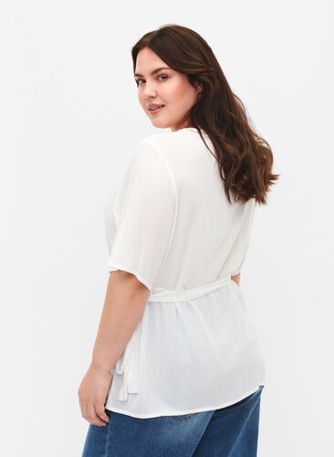 Viscose blouse met wikkel, Bright White, Model image number 1