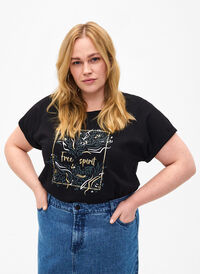 T-shirt en coton biologique avec imprimé doré, Black W. Free, Model