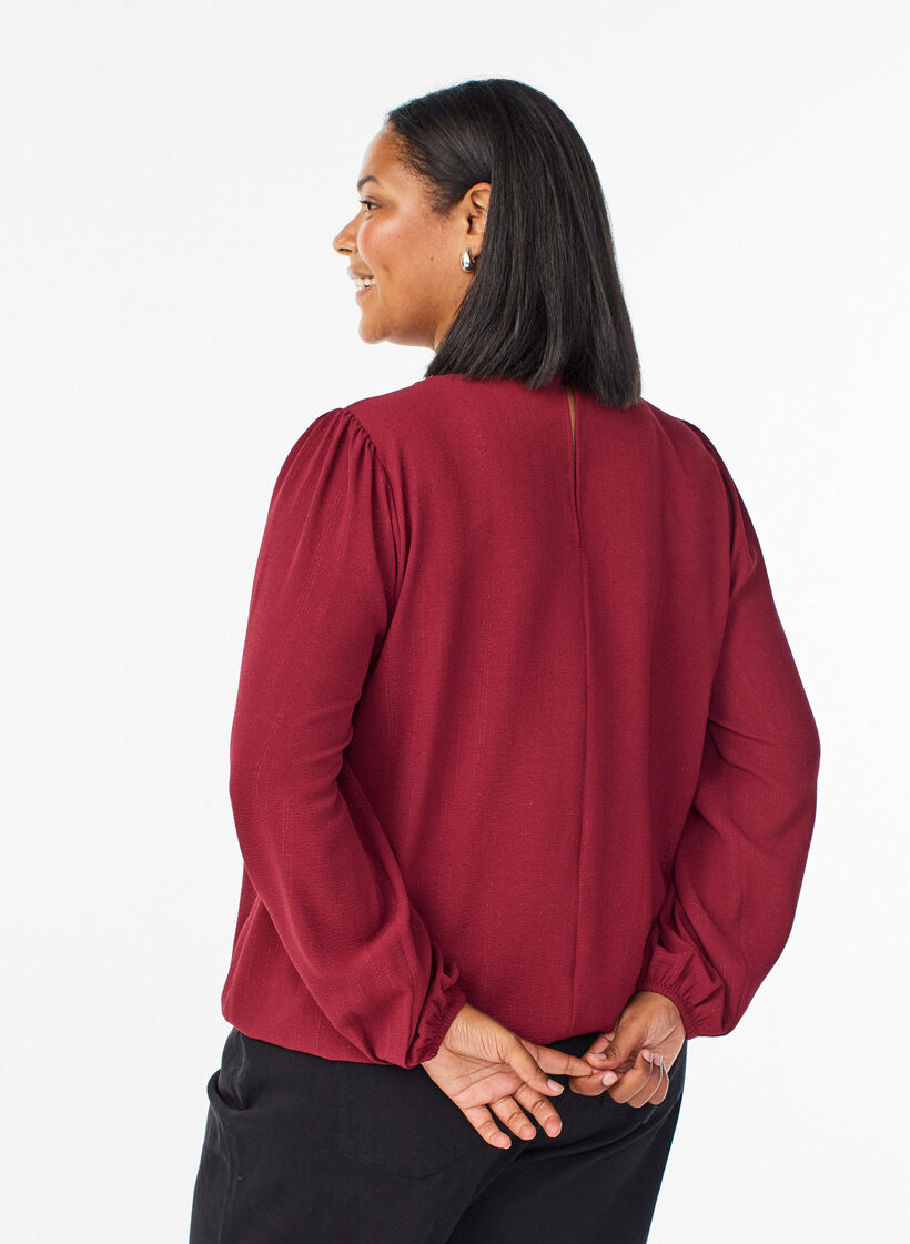 Blouse met glitter, Donker Bordeaux, Model image number 2