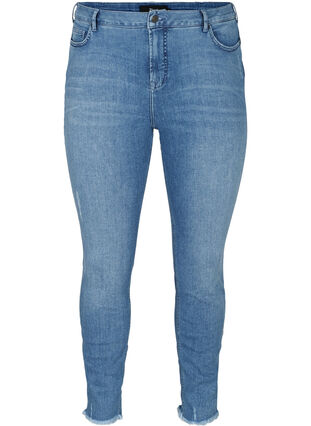 Cropped Amy jeans met onafgewerkte randjes, Blue denim, Packshot image number 0