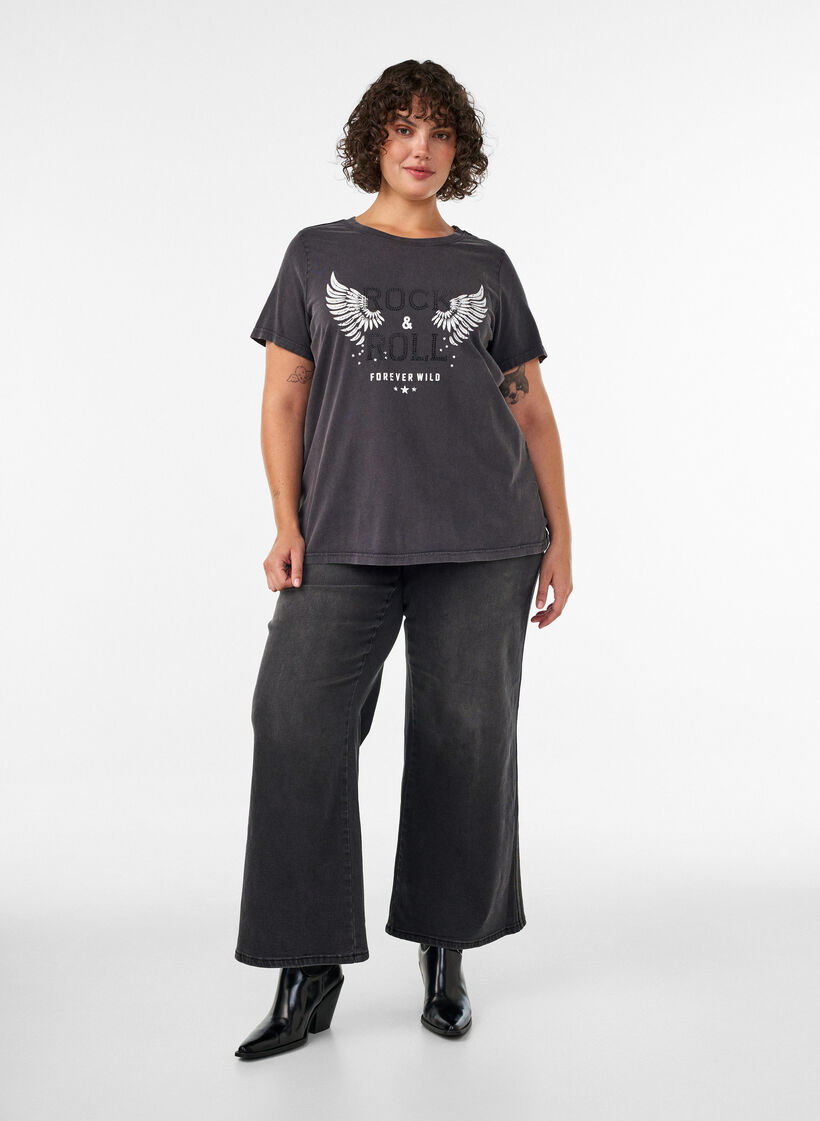 T-shirt en coton bio avec imprim&eacute;, Noir, Model image number 1