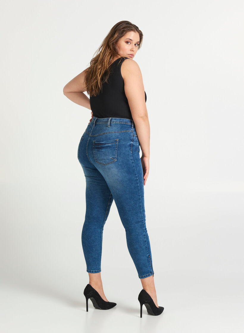 Cropped Amy jeans met rits, Blauw, Model image number 2