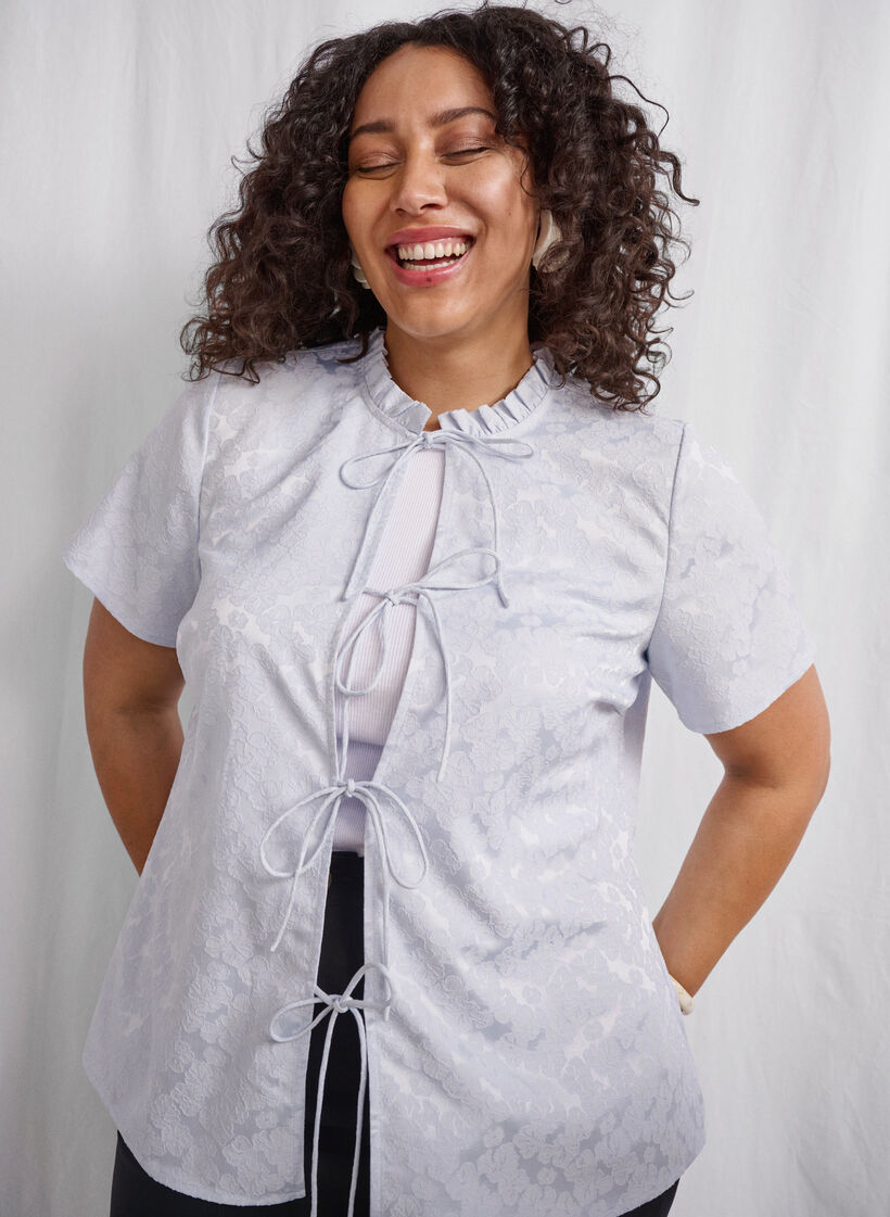 Chemisier jacquard à manches courtes et à attaches, Bleu Clair, Image image number 0