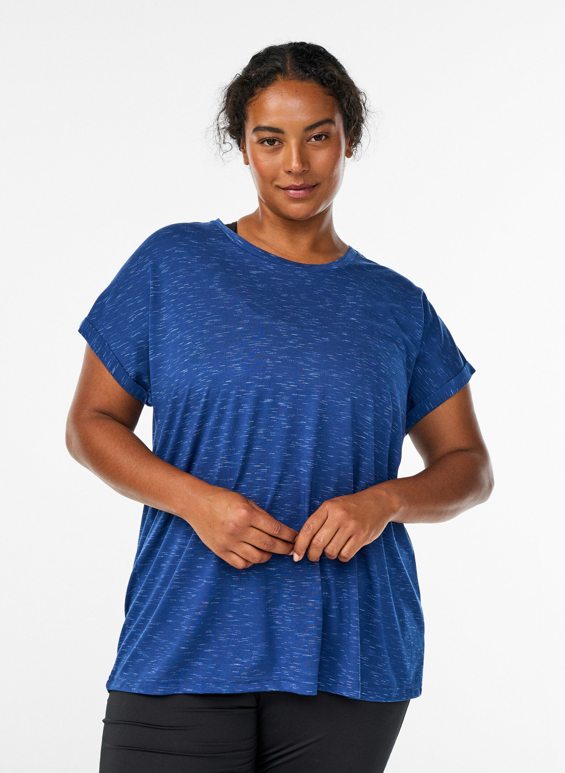 Los workout T-shirt met korte mouwen, Blauw, Model