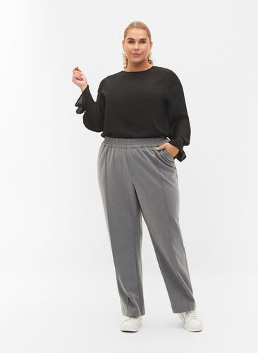 Grijs gemêleerde broek met elastiek in de taille, Medium Grey Melange, Model image number 0