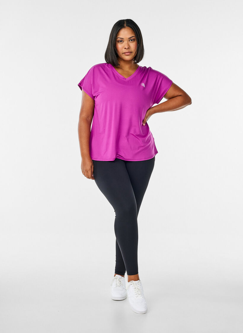 Sportief t-shirt met korte mouwen en v-hals, Paars, Model image number 1