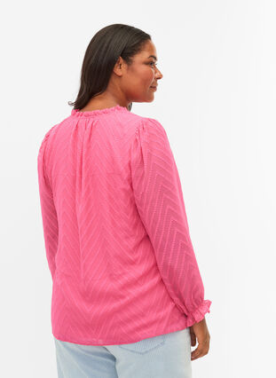 Blouse à manches longues avec détails en ruban, Shocking Pink, Model image number 1
