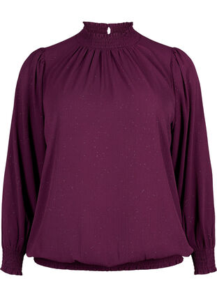 FLASH - Blouse met lange mouwen, smok en glitter	, Purple w. Silver, Packshot image number 0