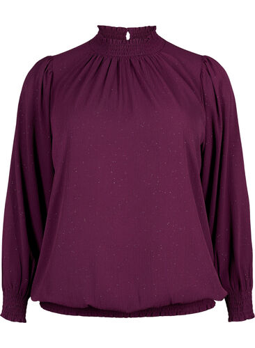 FLASH - Blouse à manches longues scintillante avec smocks	, Purple w. Silver, Packshot image number 0