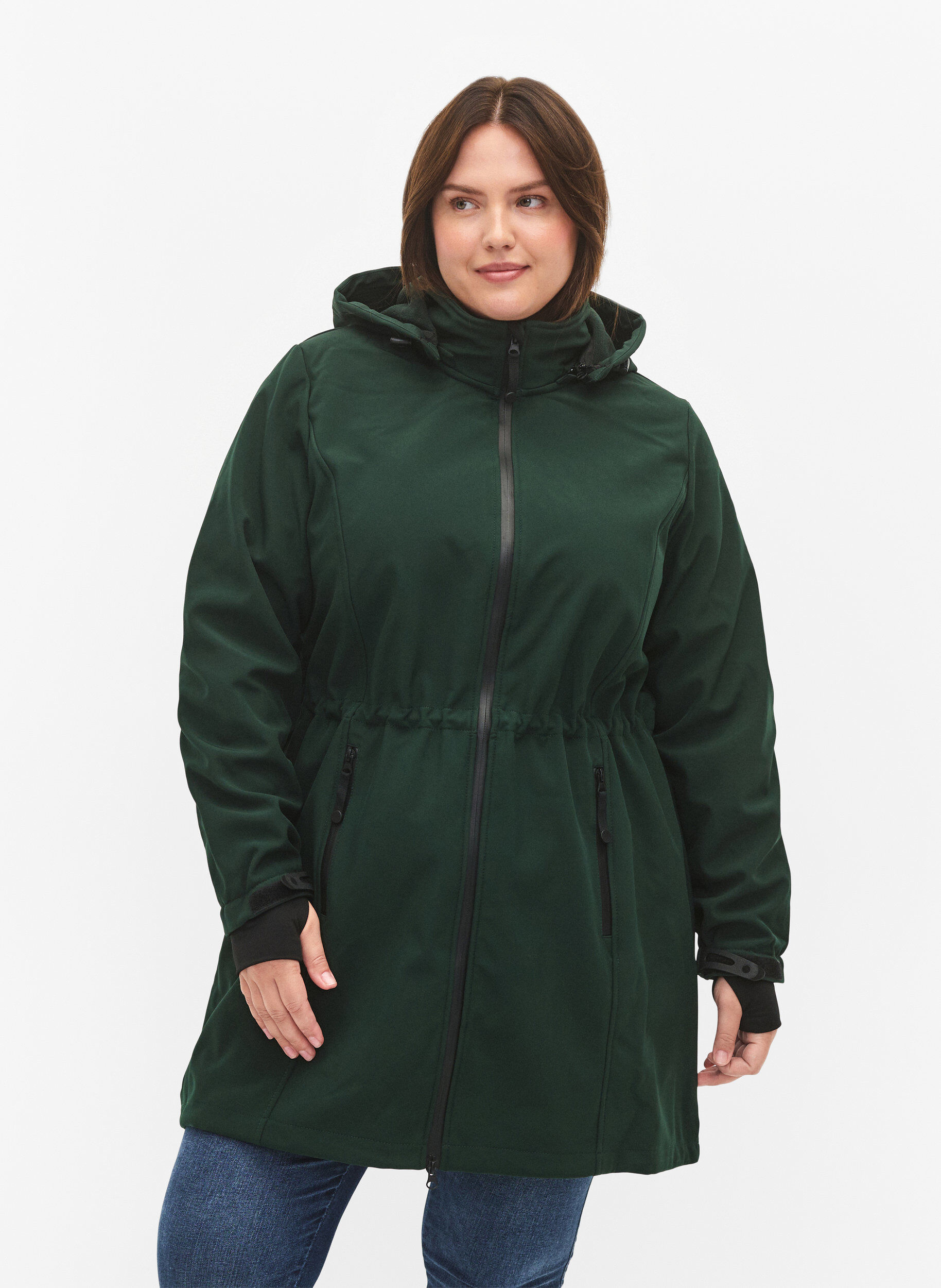 ZizziSoftshell jack met afneembare capuchon, Groen, Model image number 0
