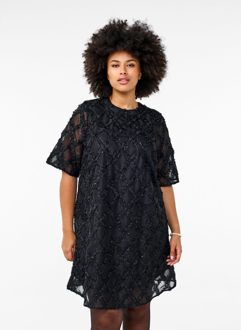 Robe courte texturée, Black, Model image number 0