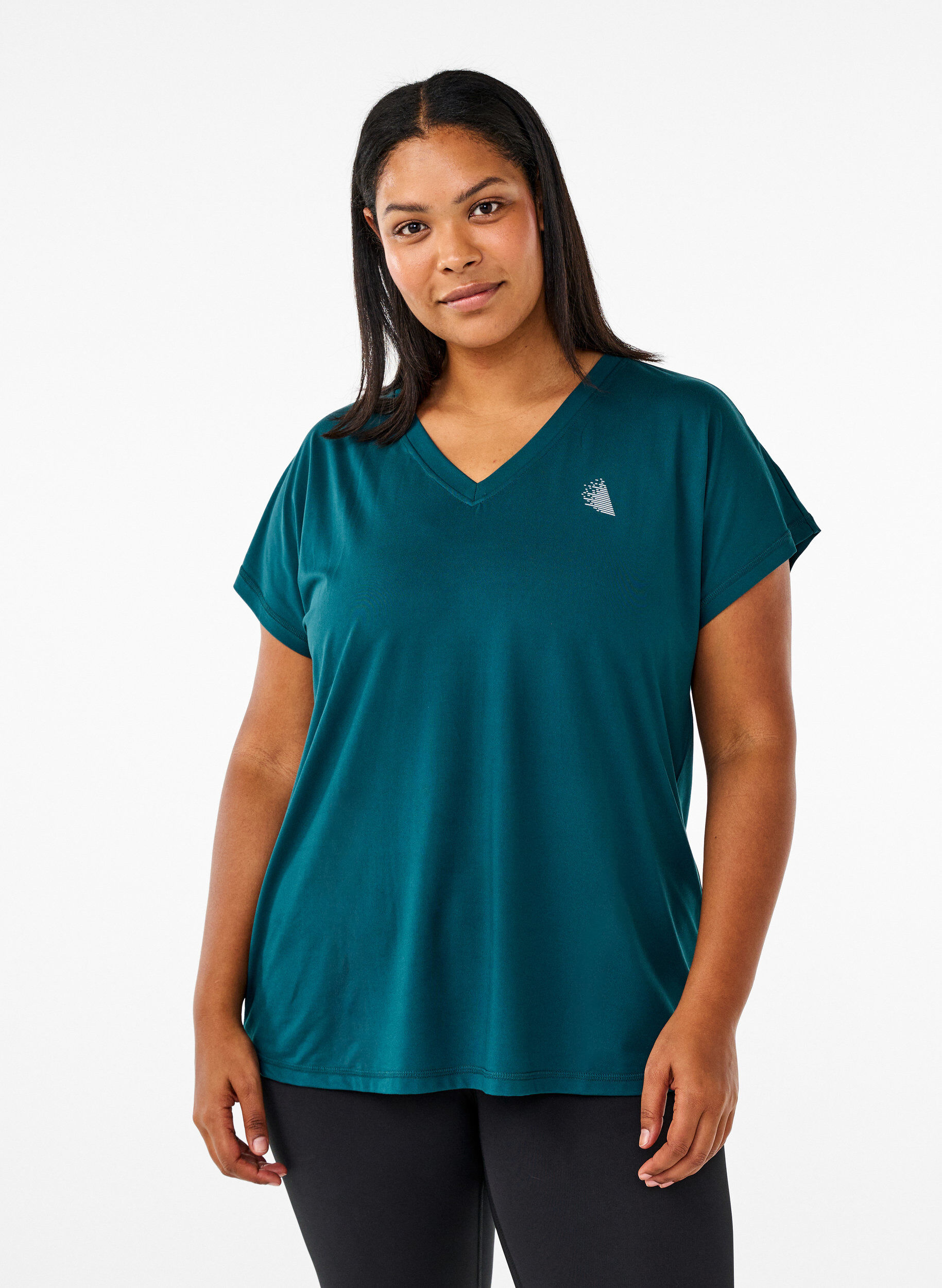 Losse trainingsshirt met v-hals, Groen, Model