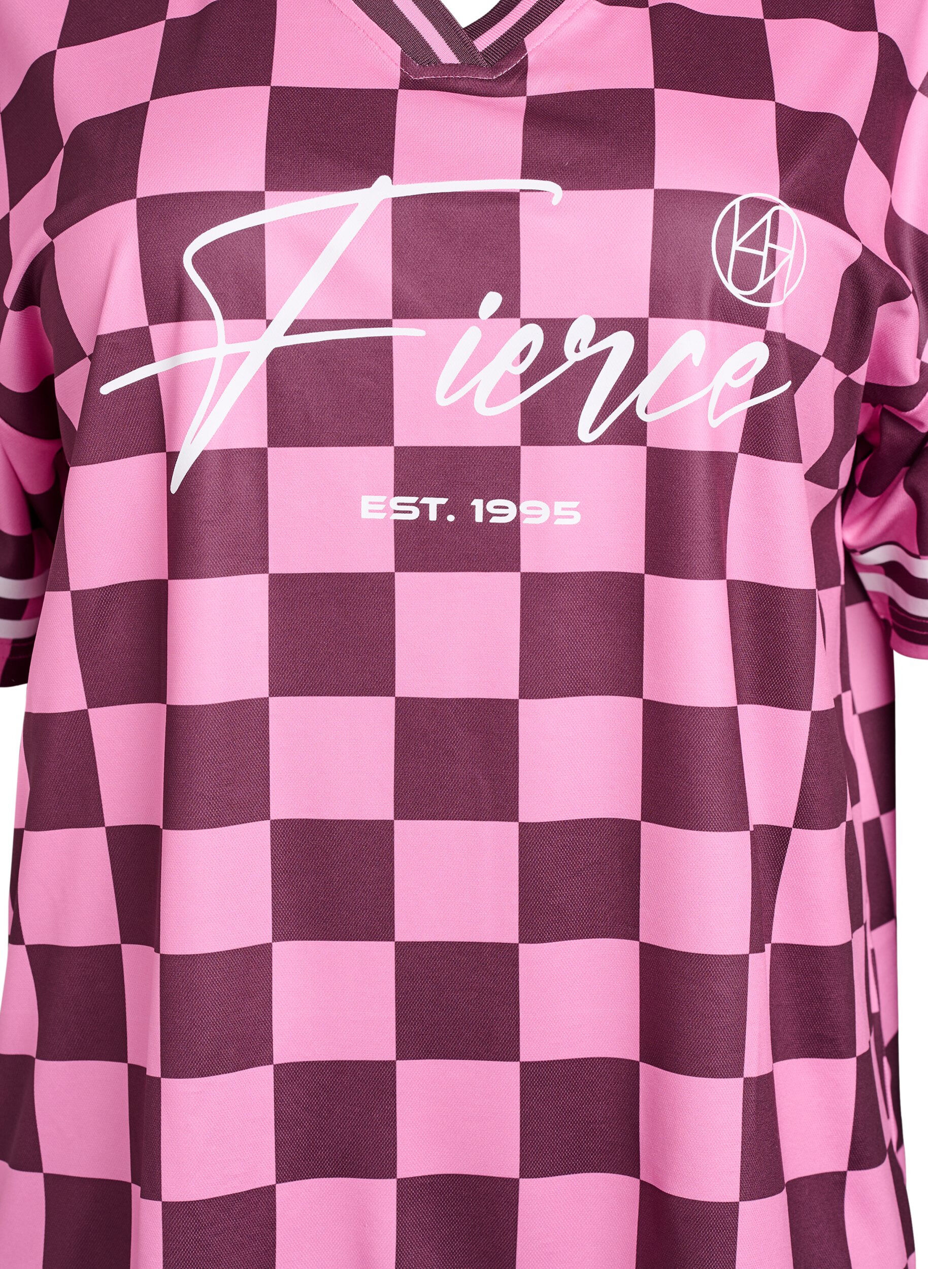 ZizziSporty T-shirt met ruiten en tekstprint, Rood, Packshot image number 2