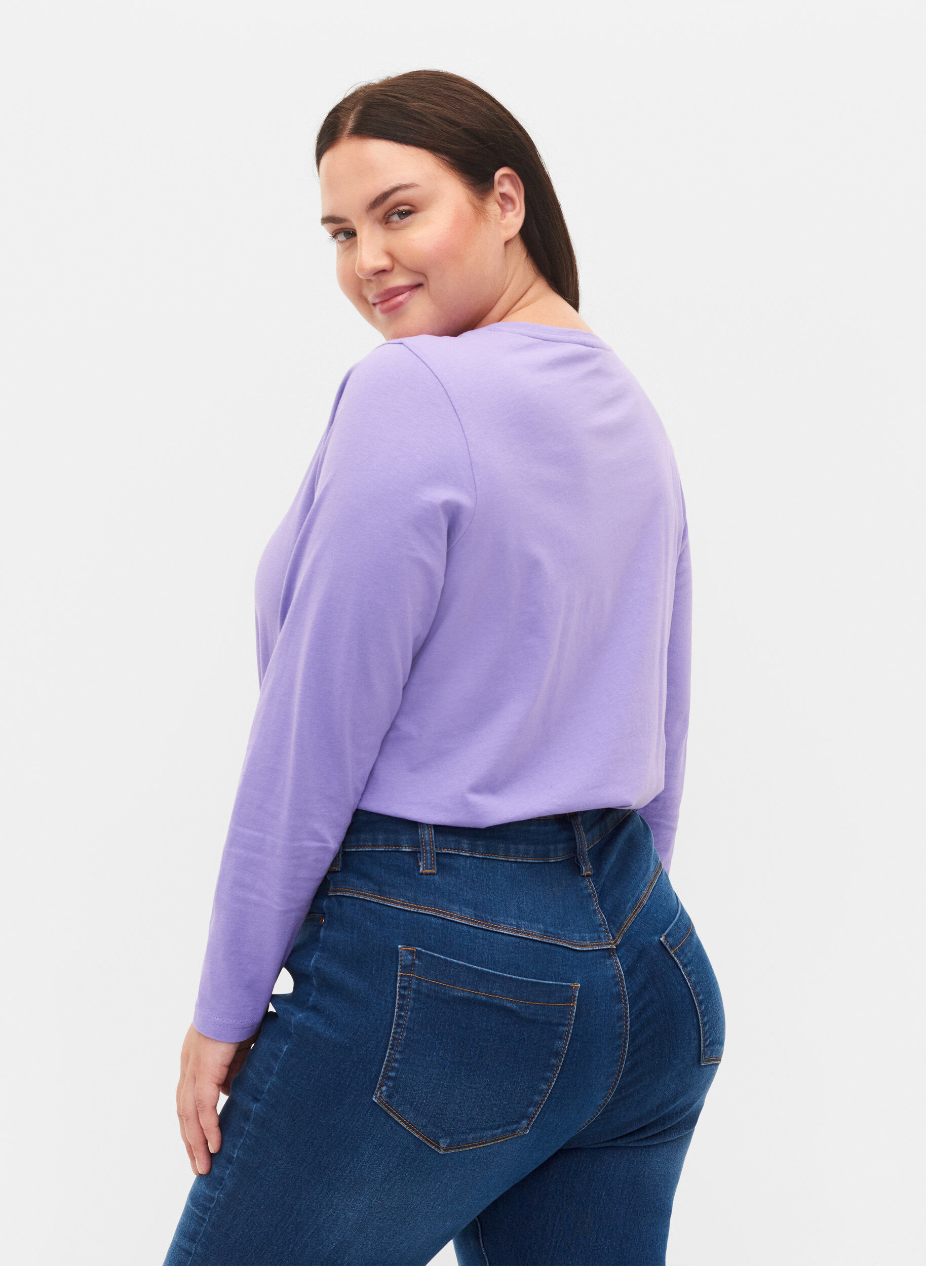 ZizziSet van 2 basic tops in katoen , Paisley Purple/Black, Model image number 1