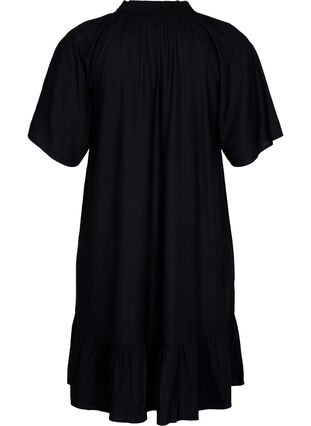 Robe en viscose à manches courtes et col en V, Black, Packshot image number 1