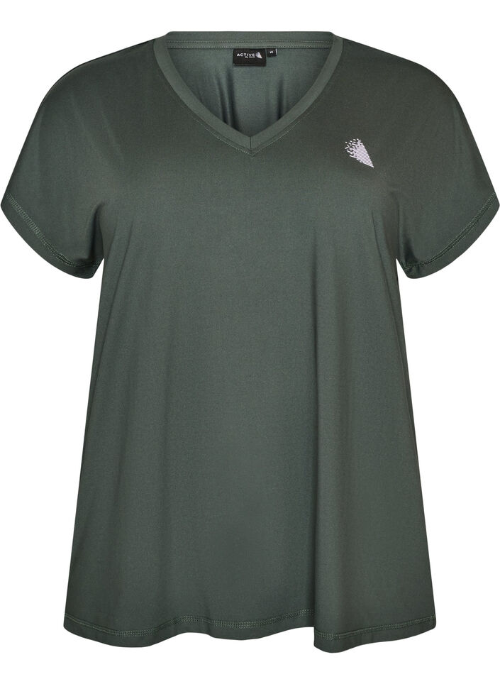 Losvallend trainings-T-shirt met V-hals, Groen, Packshot image number 0