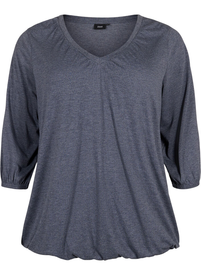 Gemêleerde blouse met v-hals, Navy Blazer Mélange, Packshot image number 0
