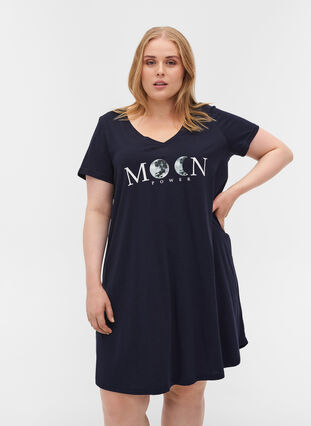 Nuisette en coton à manches courtes avec imprimé, Night Sky W. Moon, Model image number 0