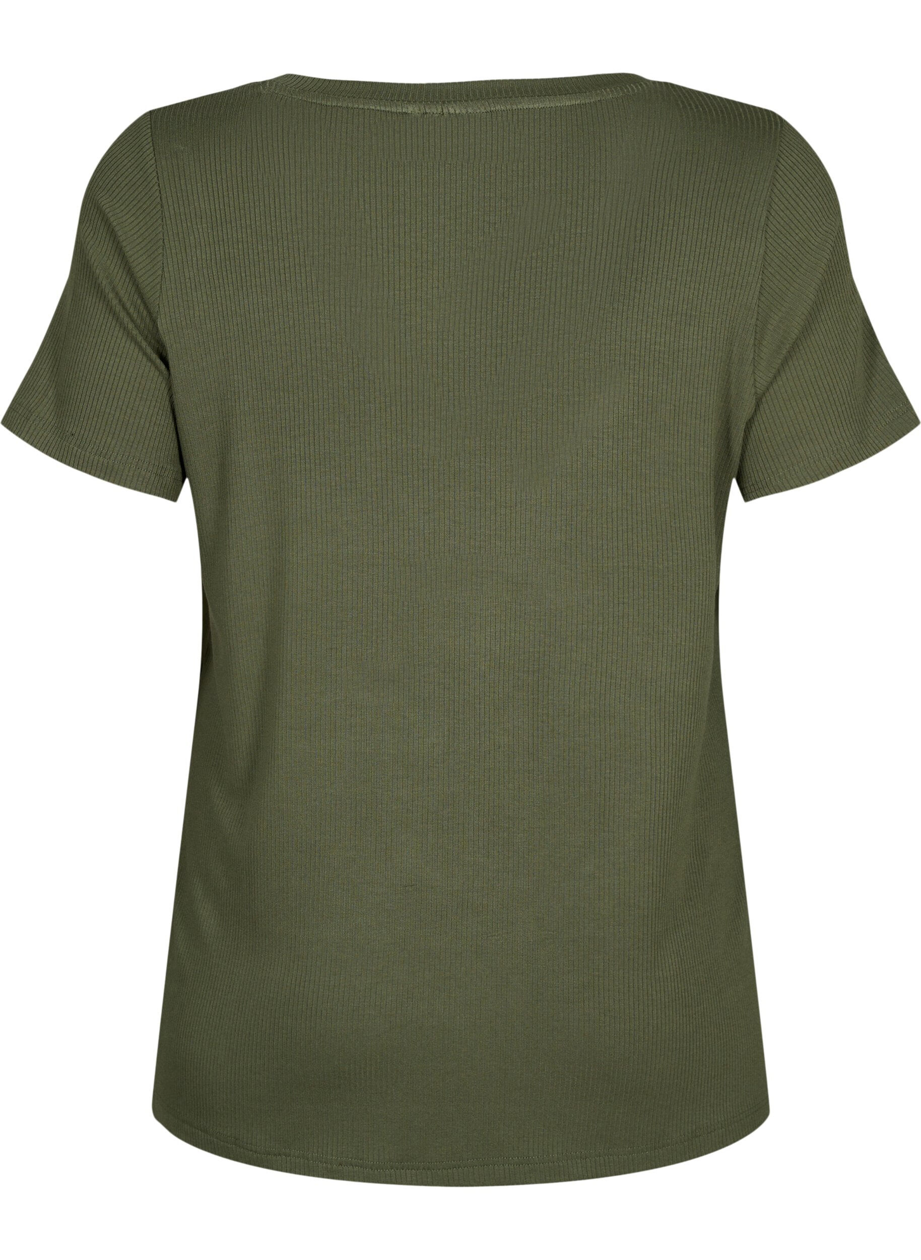 ZizziGeribd viscose t-shirt met v-hals, Thyme, Packshot image number 1