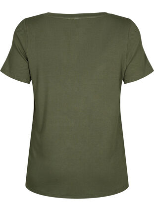 T-shirt en viscose côtelée avec col en V, Thyme, Packshot image number 1