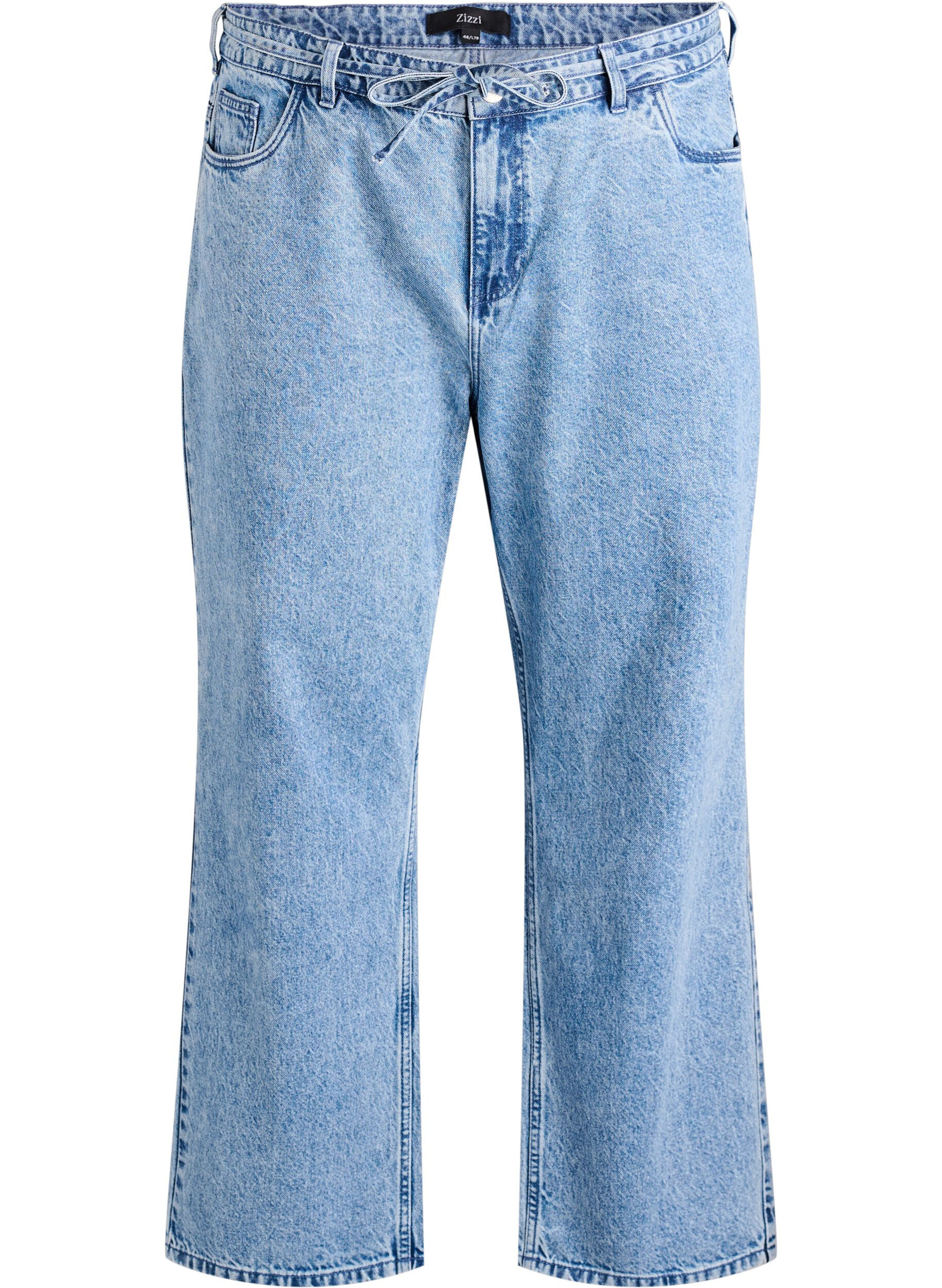 ZizziStraight-fit jeans met een strikceintuur, Blauw, Packshot image number 0